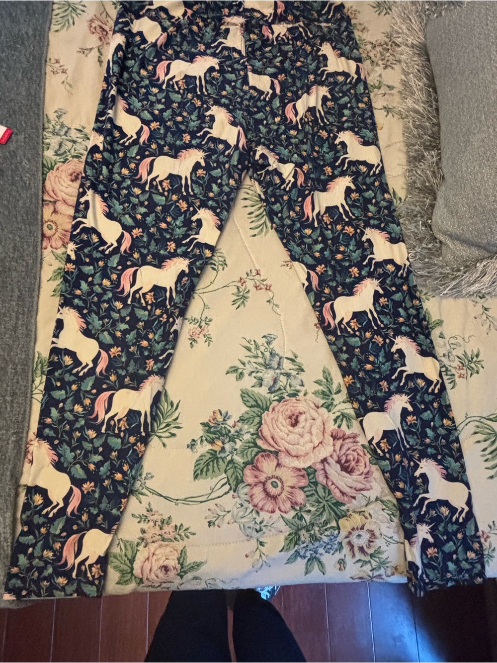 LuLaRoe Navy Unicorn Leggings with Pink & Cream Accents